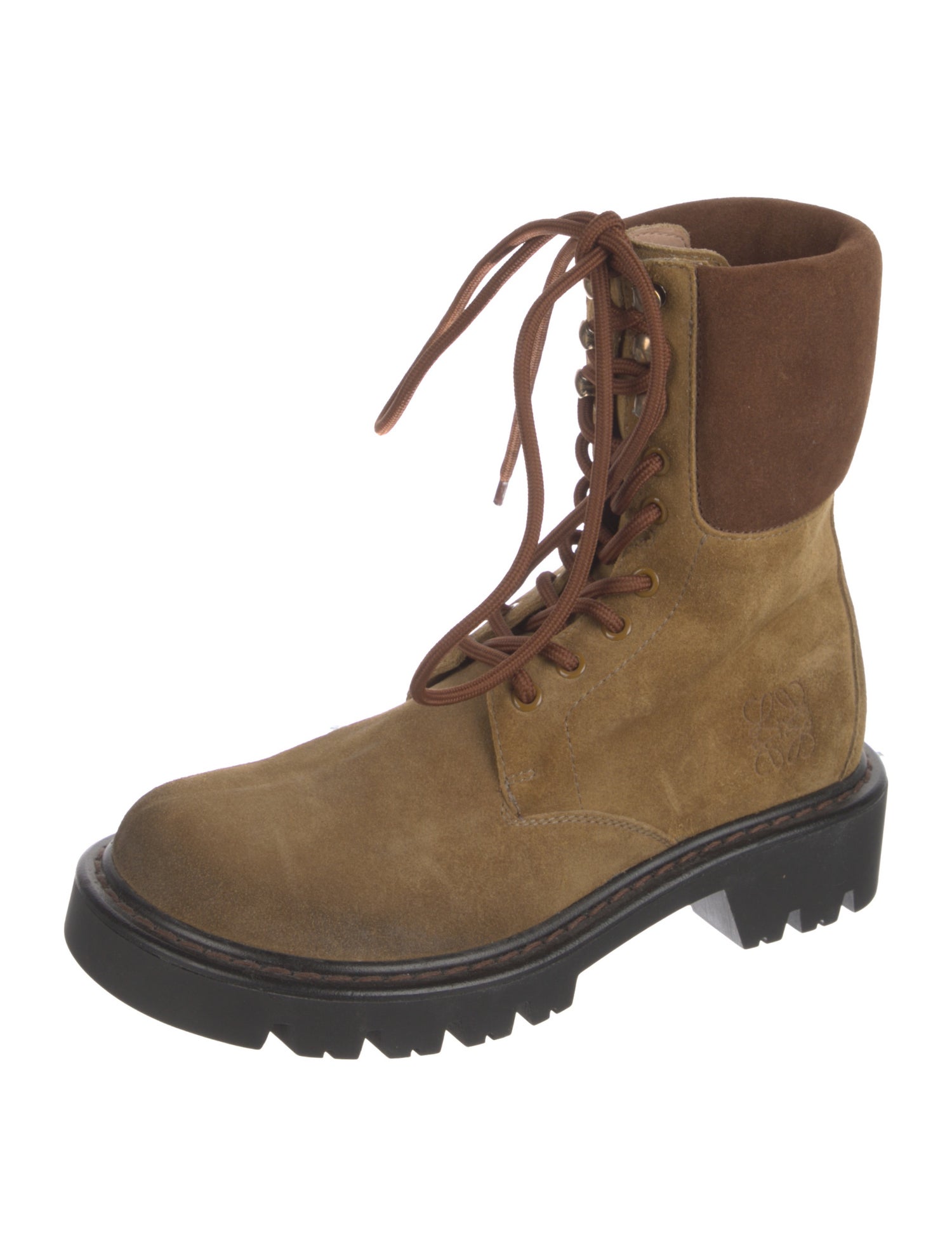 Loewe Suede Colorblock Pattern Combat Boots