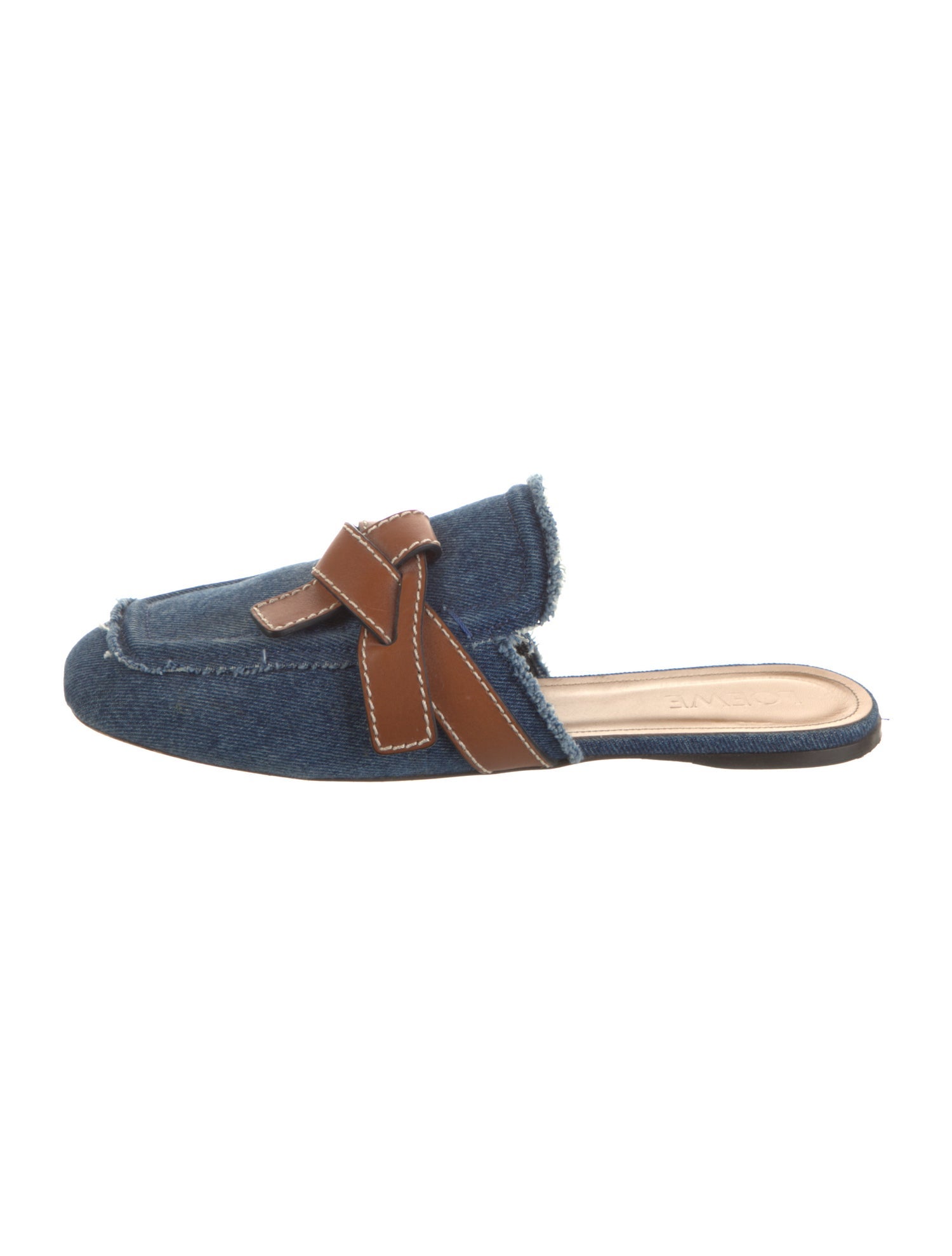 Loewe Denim Leather Trim Embellishment Mules