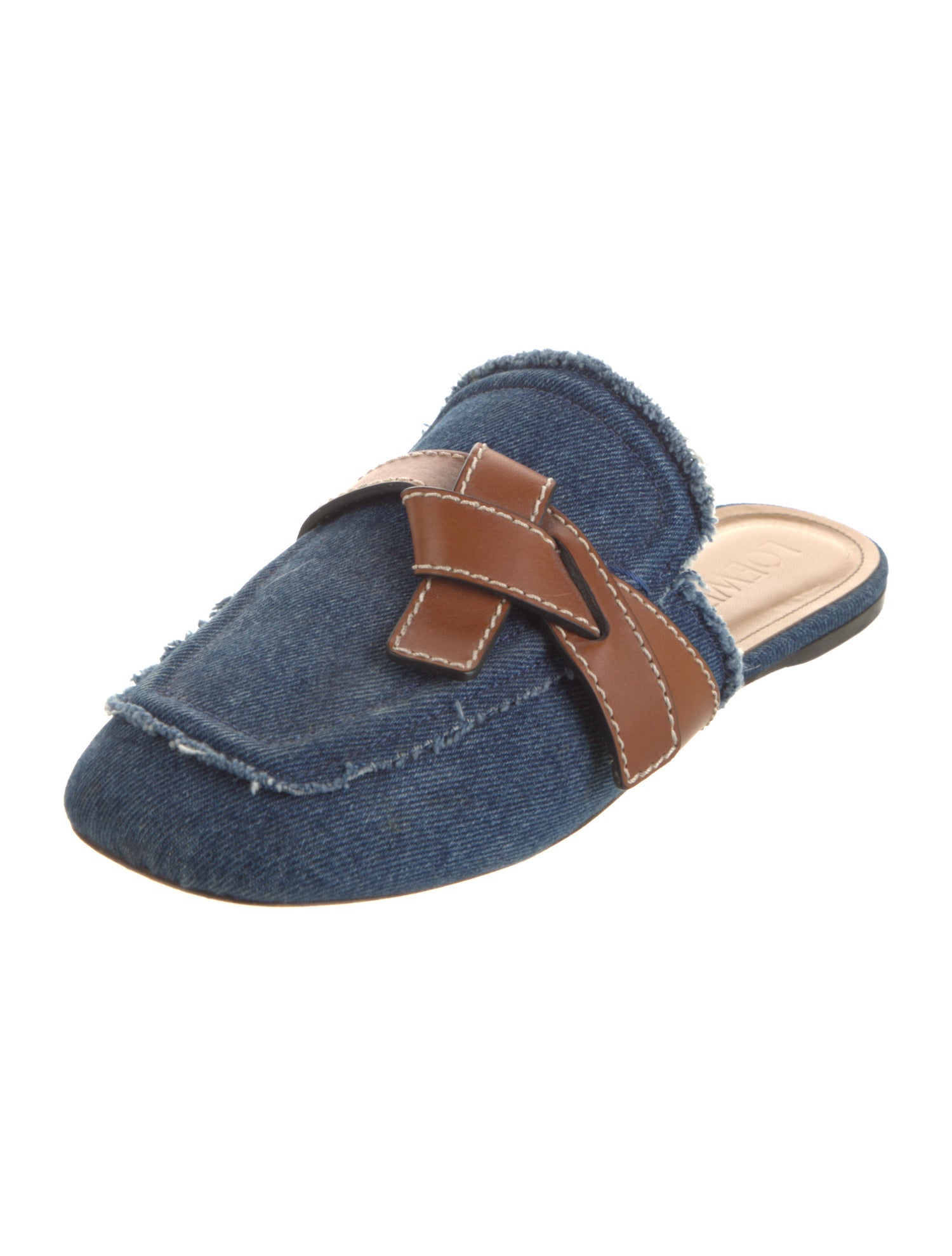 Loewe Denim Leather Trim Embellishment Mules