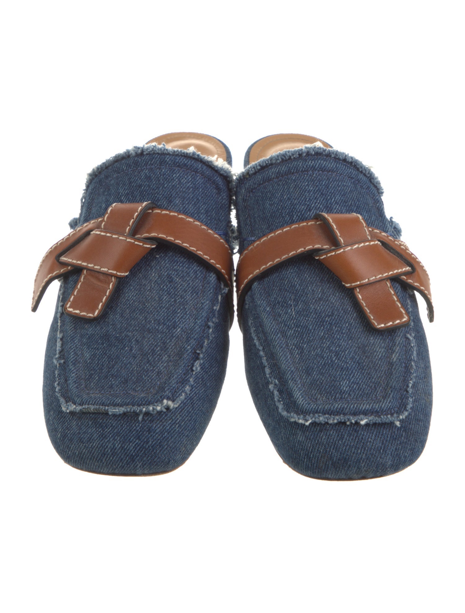 Loewe Denim Leather Trim Embellishment Mules