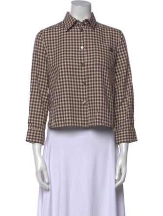 Loewe Plaid Print Three-Quarter Sleeve Button-Up Top