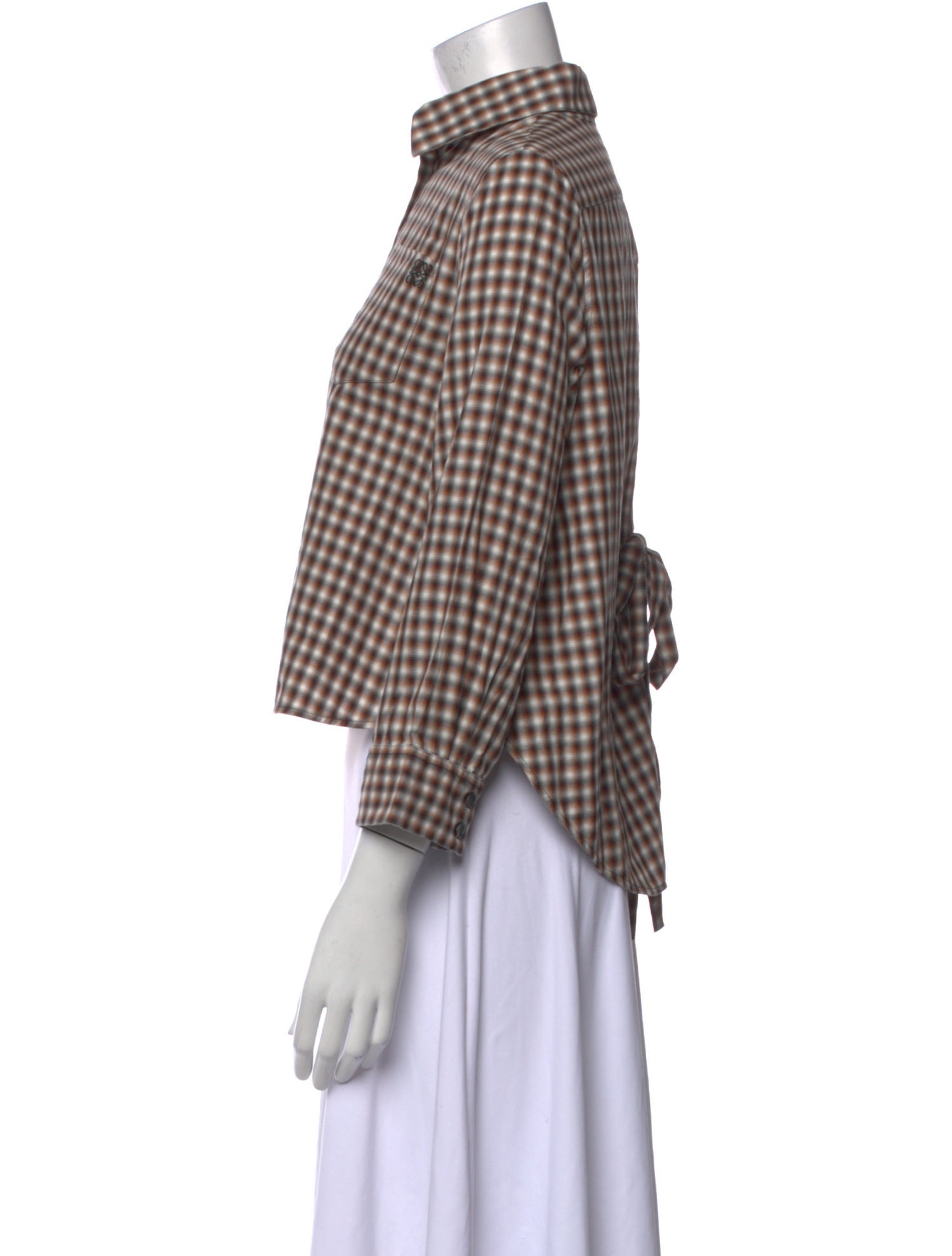 Loewe Plaid Print Three-Quarter Sleeve Button-Up Top