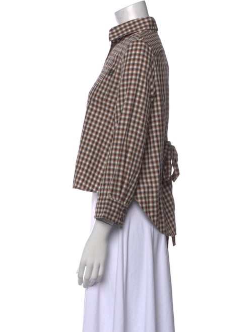 Loewe Plaid Print Three-Quarter Sleeve Button-Up Top