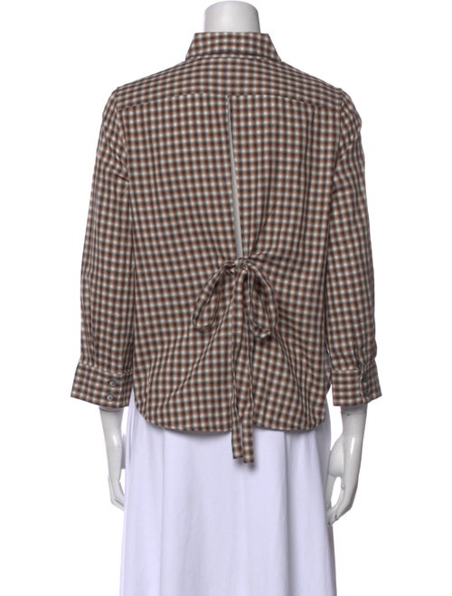 Loewe Plaid Print Three-Quarter Sleeve Button-Up Top