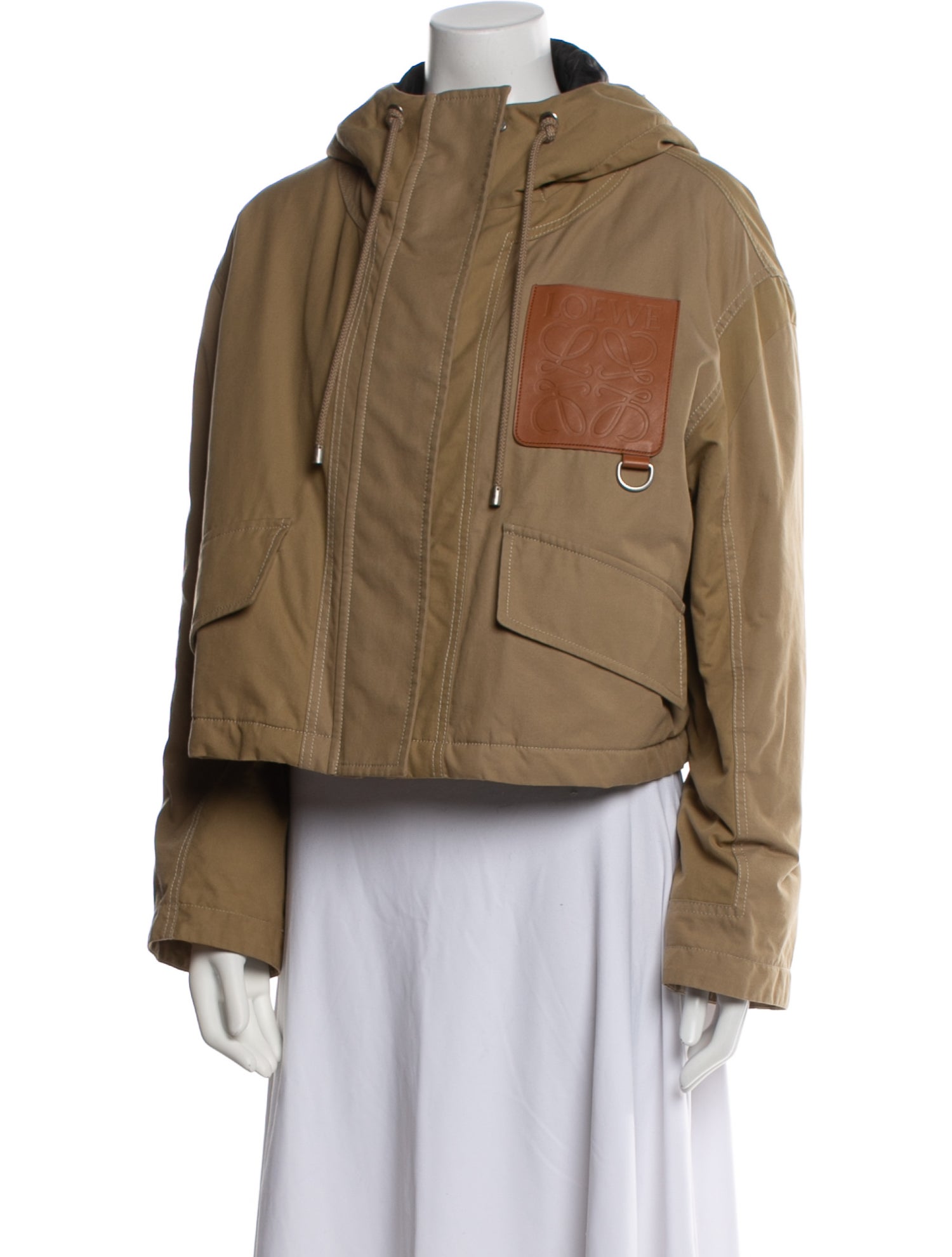 Loewe Short Hooded Parka 'Beige Chestnut' Colorblock Pattern Utility Jacket