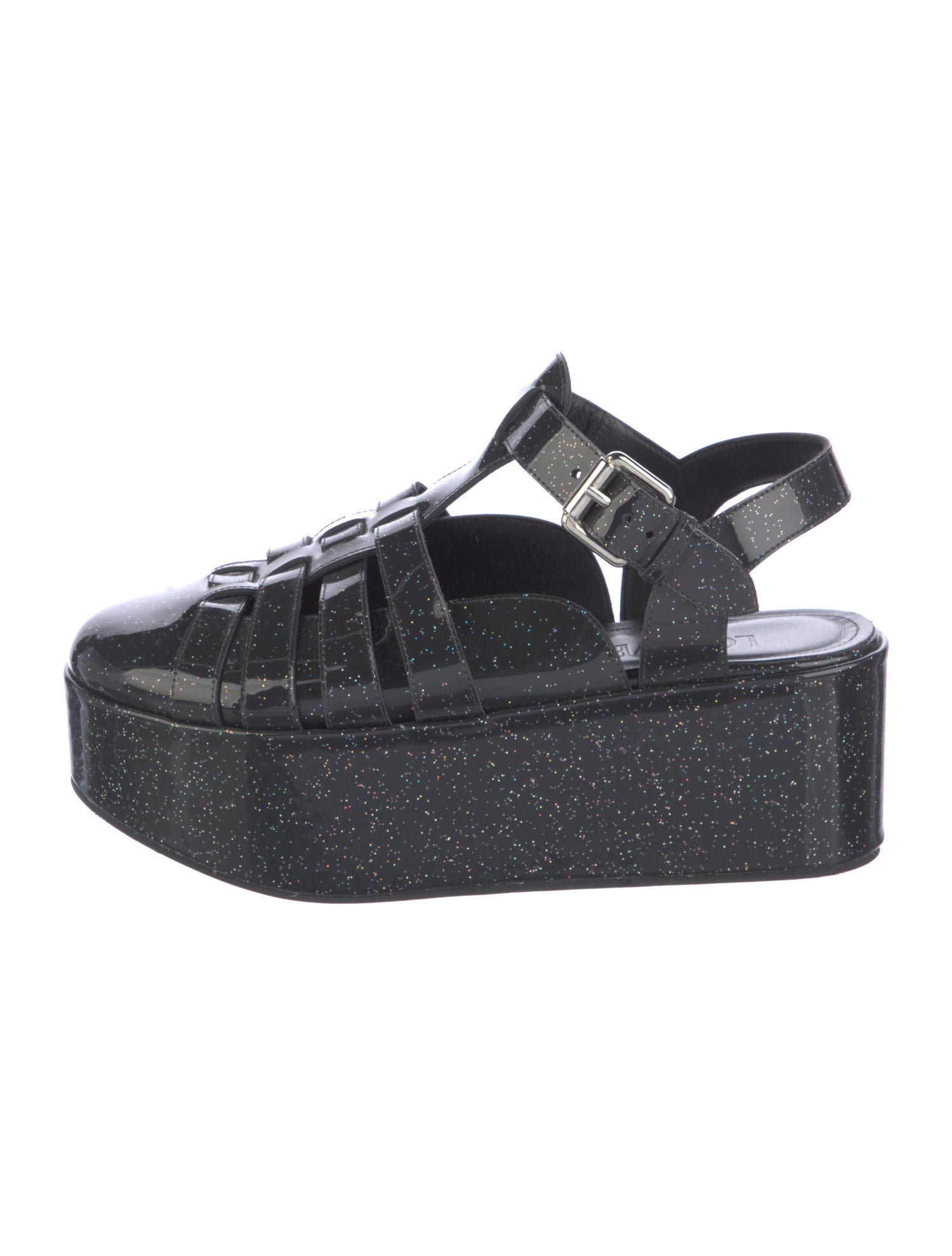 Loewe Patent Leather Glitter Accents Slingback Flats