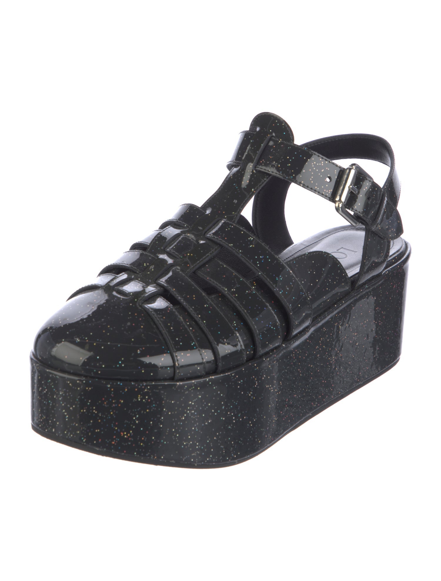 Loewe Patent Leather Glitter Accents Slingback Flats