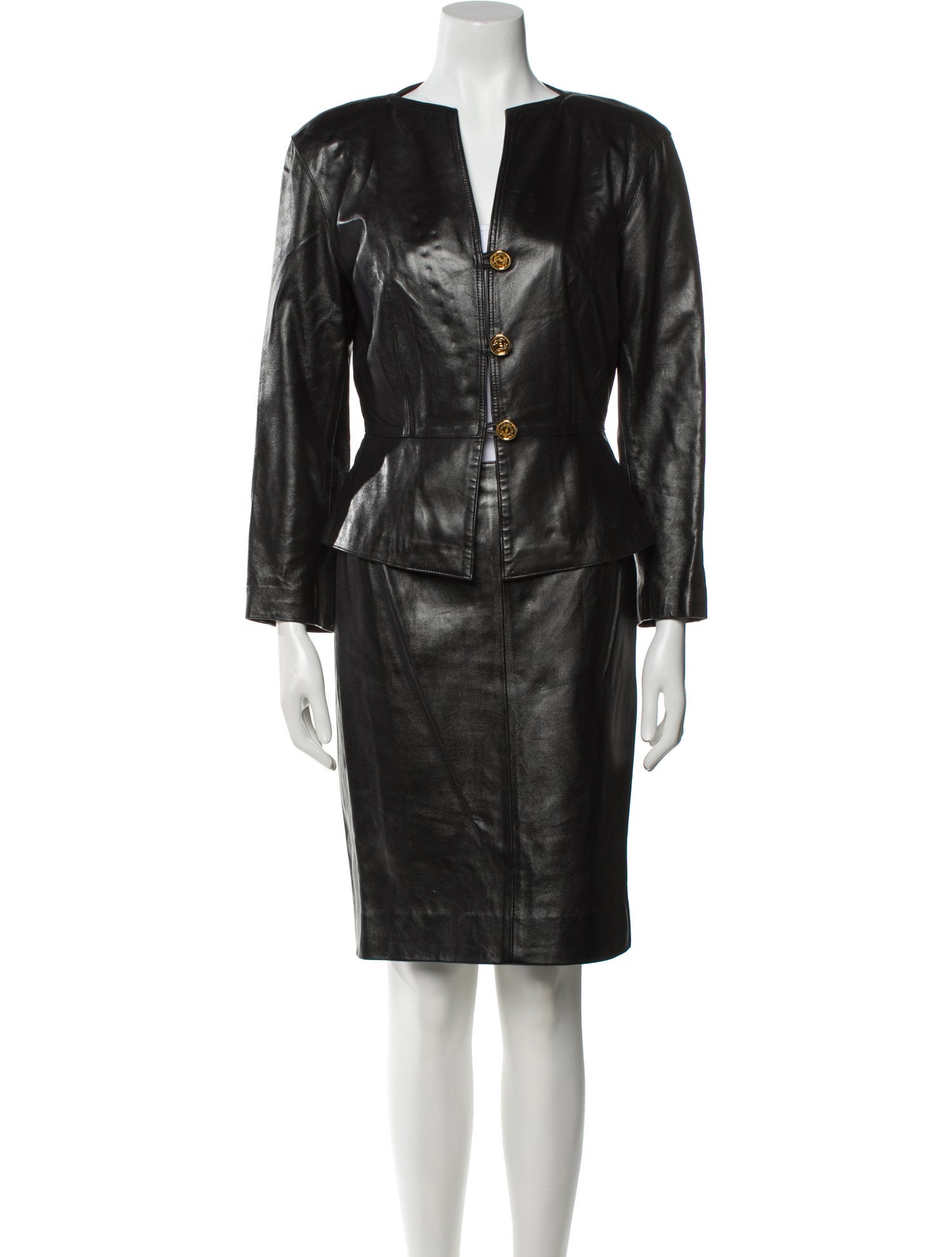 Loewe Vintage Leather Skirt Suit