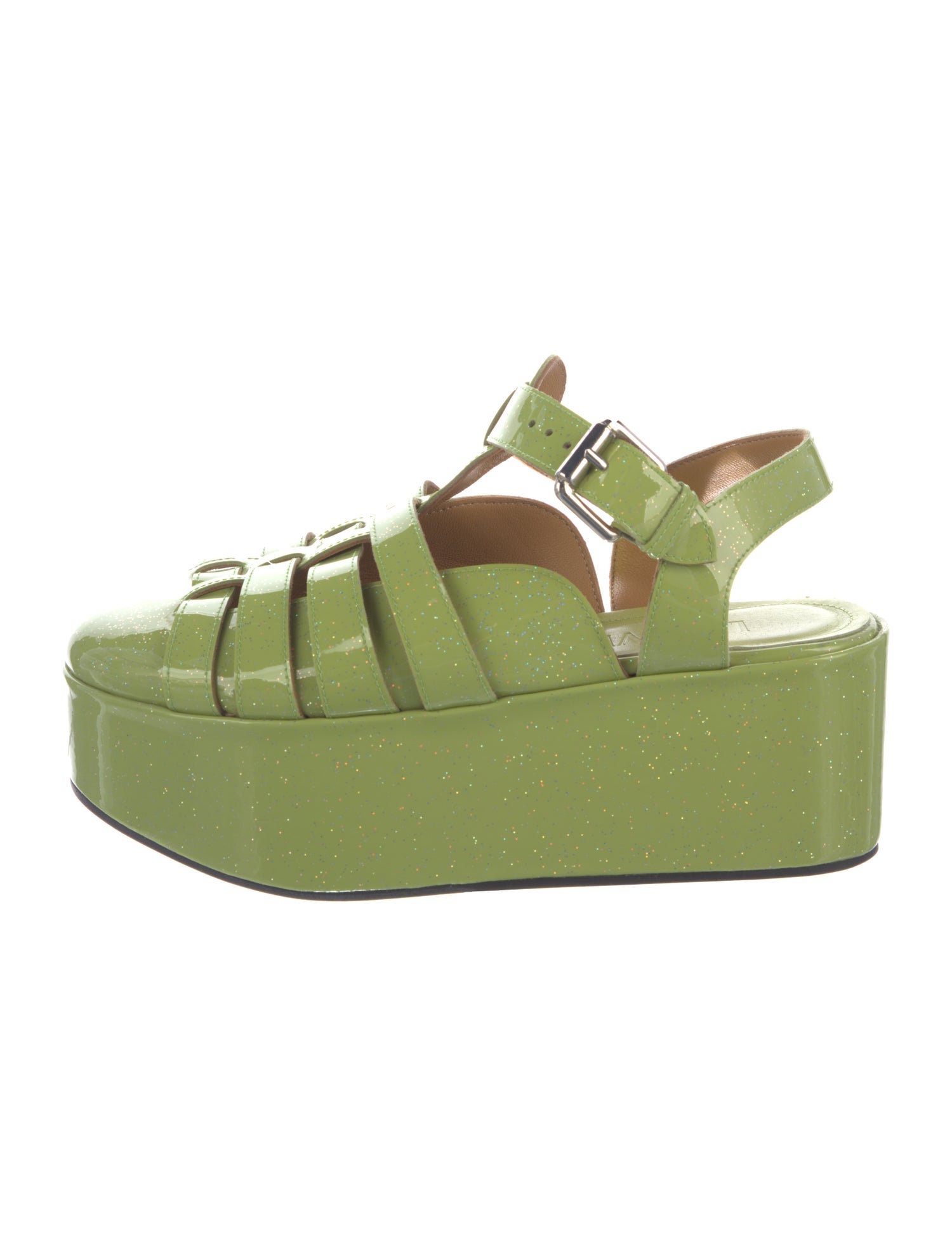 Loewe Patent Leather Glitter Accents Sandals