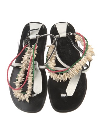 Loewe Leather Beaded Accents T-Strap Sandals