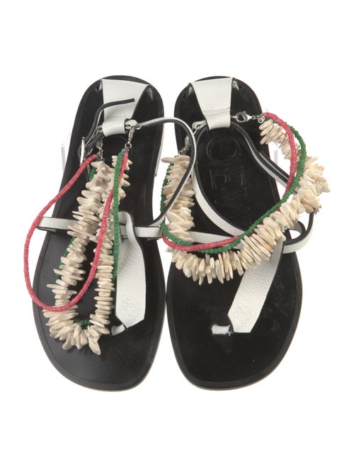 Loewe Leather Beaded Accents T-Strap Sandals