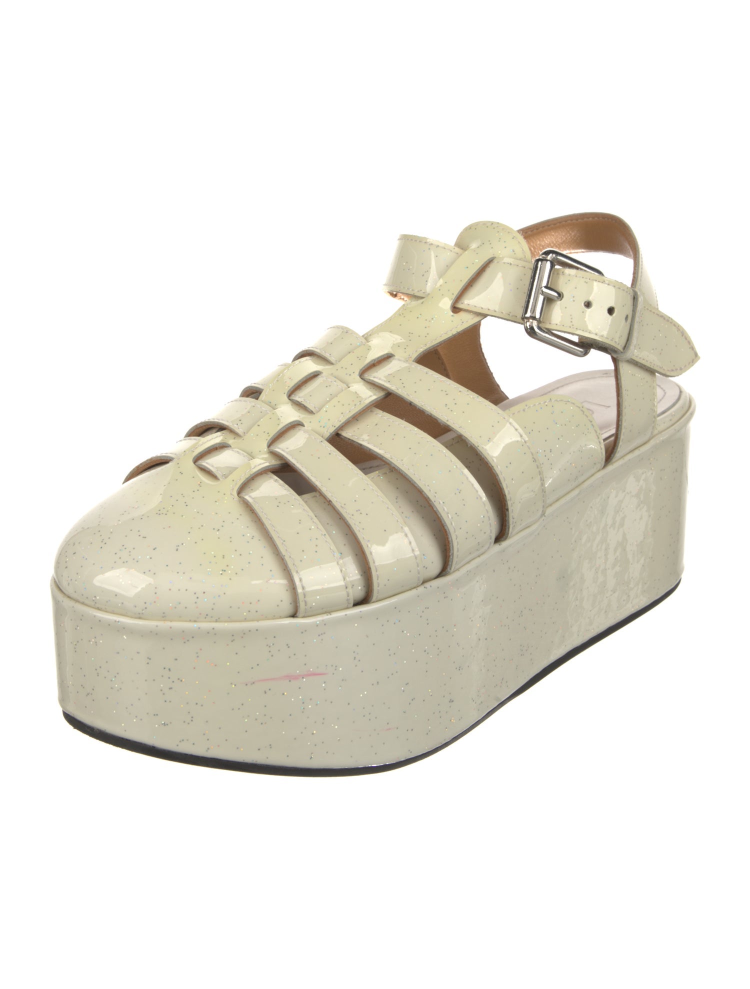 Loewe Patent Leather Glitter Accents Slingback Pumps