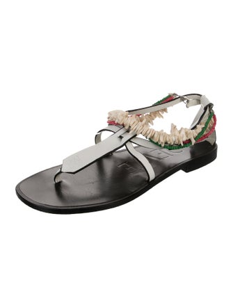 Loewe Leather Beaded Accents T-Strap Sandals