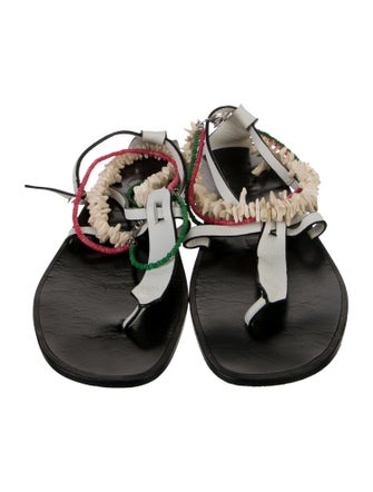 Loewe Leather Beaded Accents T-Strap Sandals