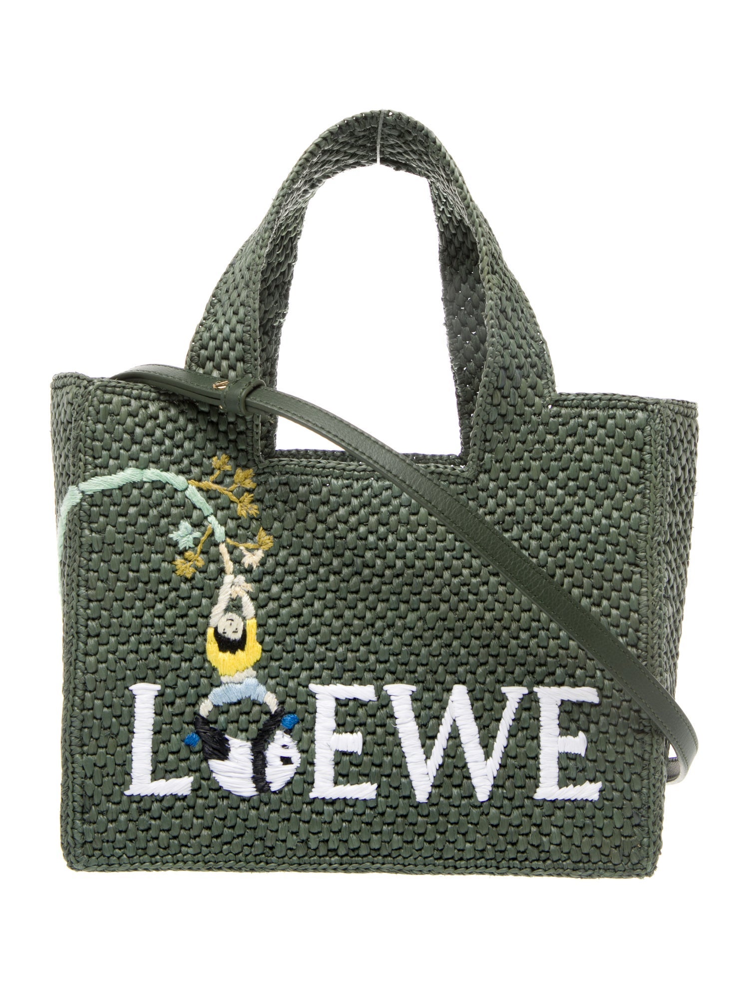 Loewe Raffia Fujita Panda Small raffia tote bag 2023