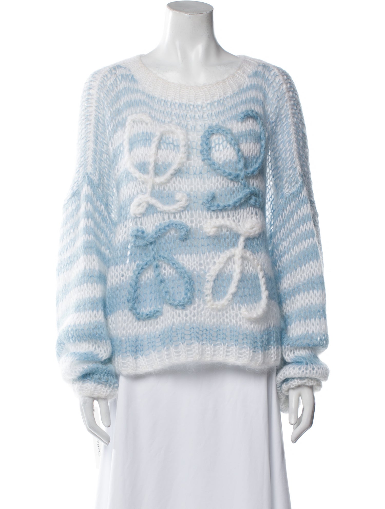 Loewe Striped Anagram 'White/Blue' Mohair Sweater