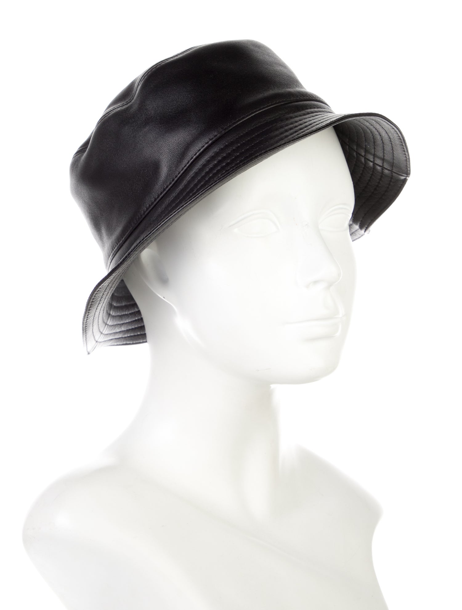 Loewe Black Leather Branded Bucket Hat