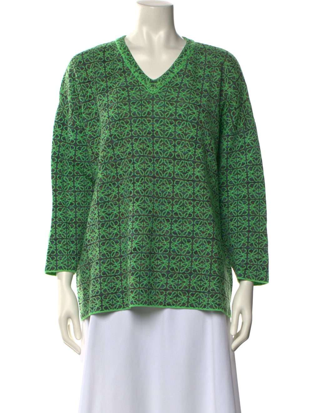 Loewe Wool Pullover Green Monogram Pattern Long S… - image 1