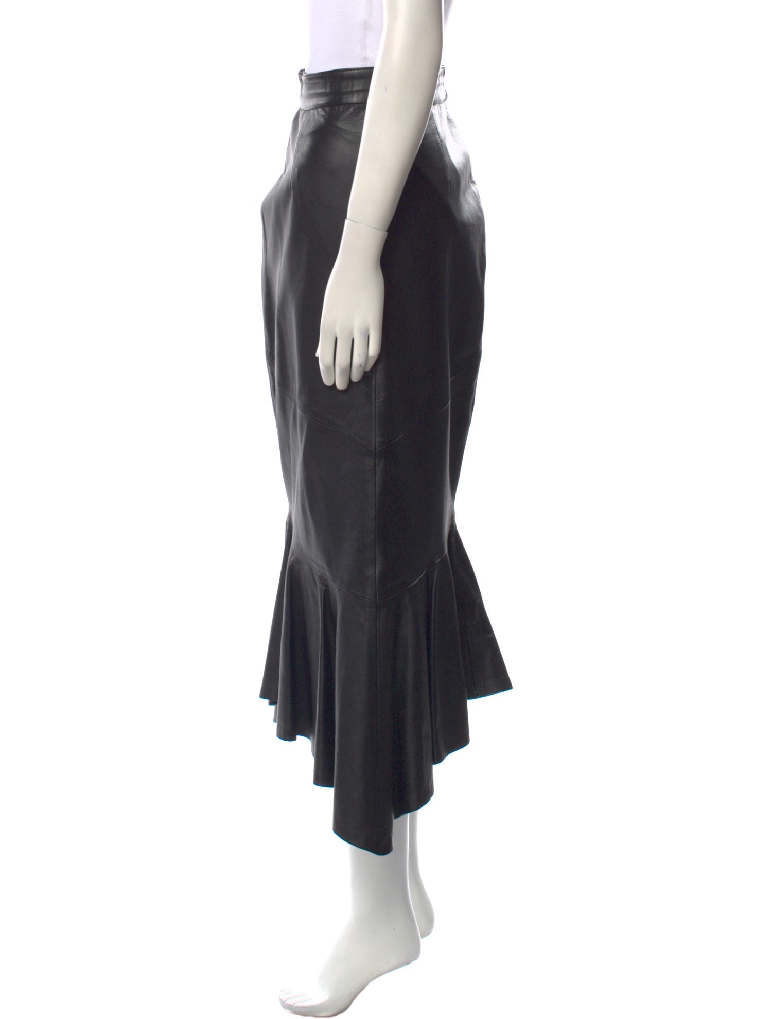 LILLIE RUBIN Leather Midi Length Skirt