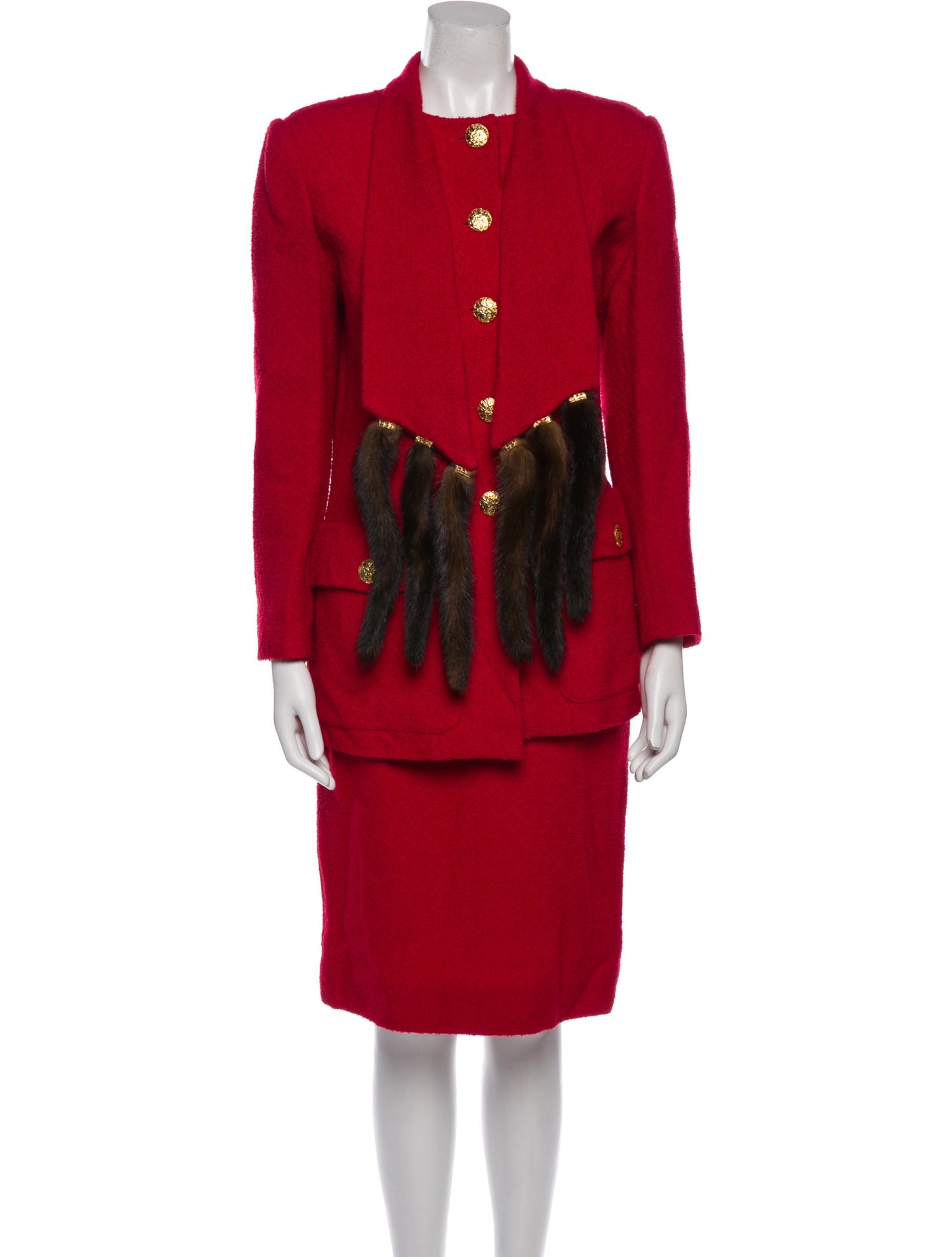 LILLIE RUBIN Wool Pleated Accents Skirt Suit