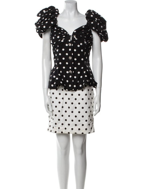 LILLIE RUBIN Linen Polka Dot Print Skirt Set