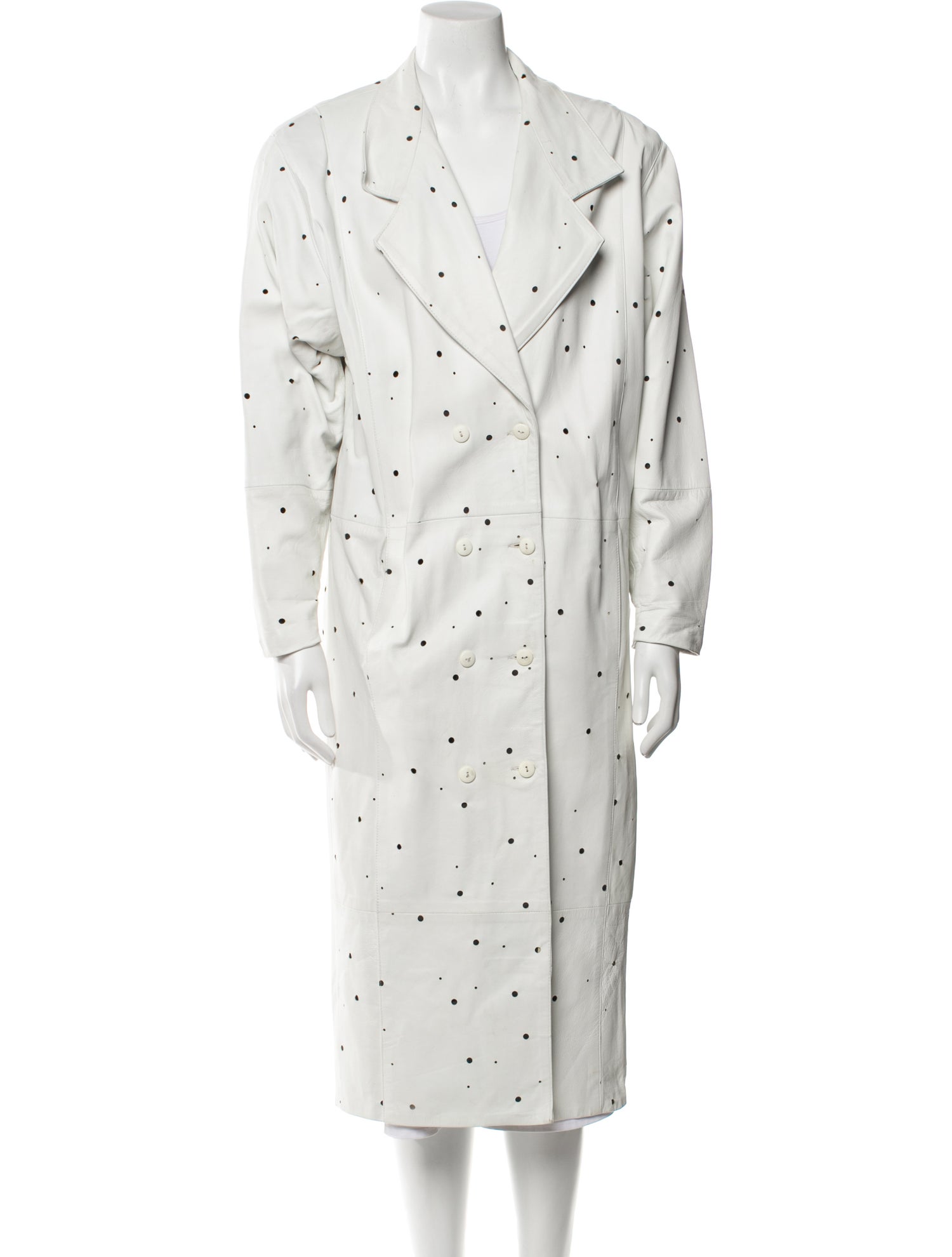 LILLIE RUBIN Leather Polka Dot Print Trench Coat