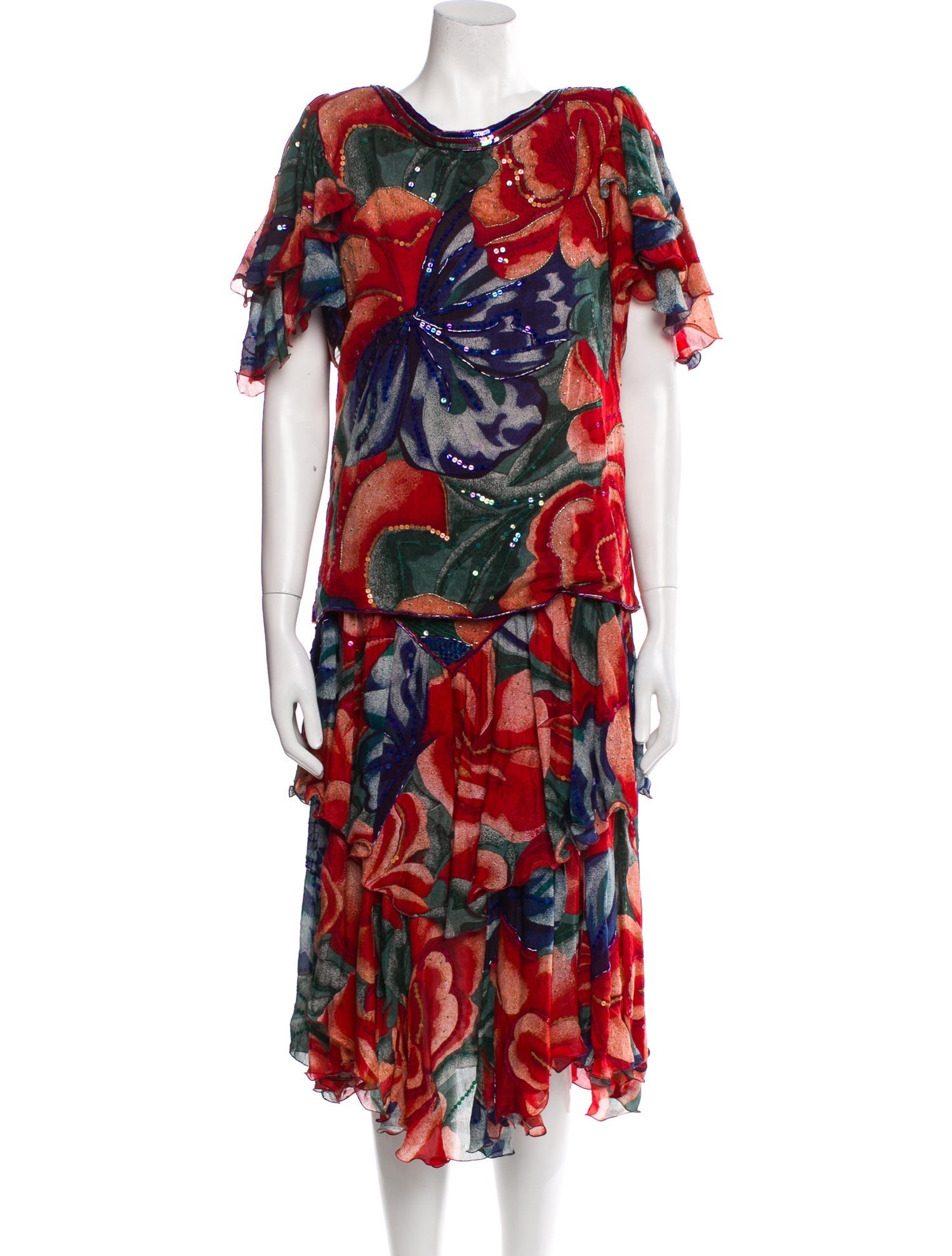 LILLIE RUBIN Silk Printed Skirt Set