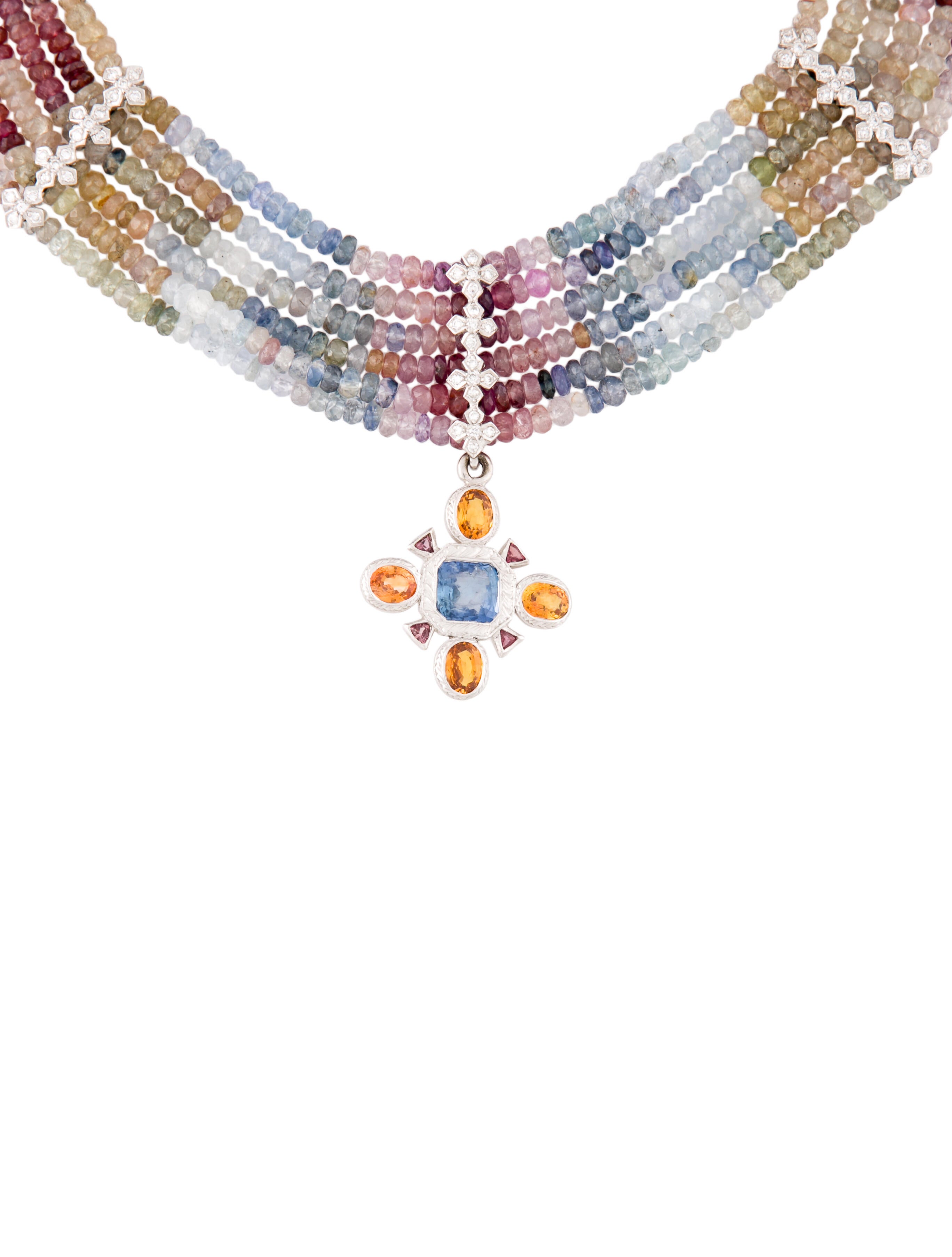 Loree Rodkin 18K Sapphire & Diamond Multi Strand Cross Necklace