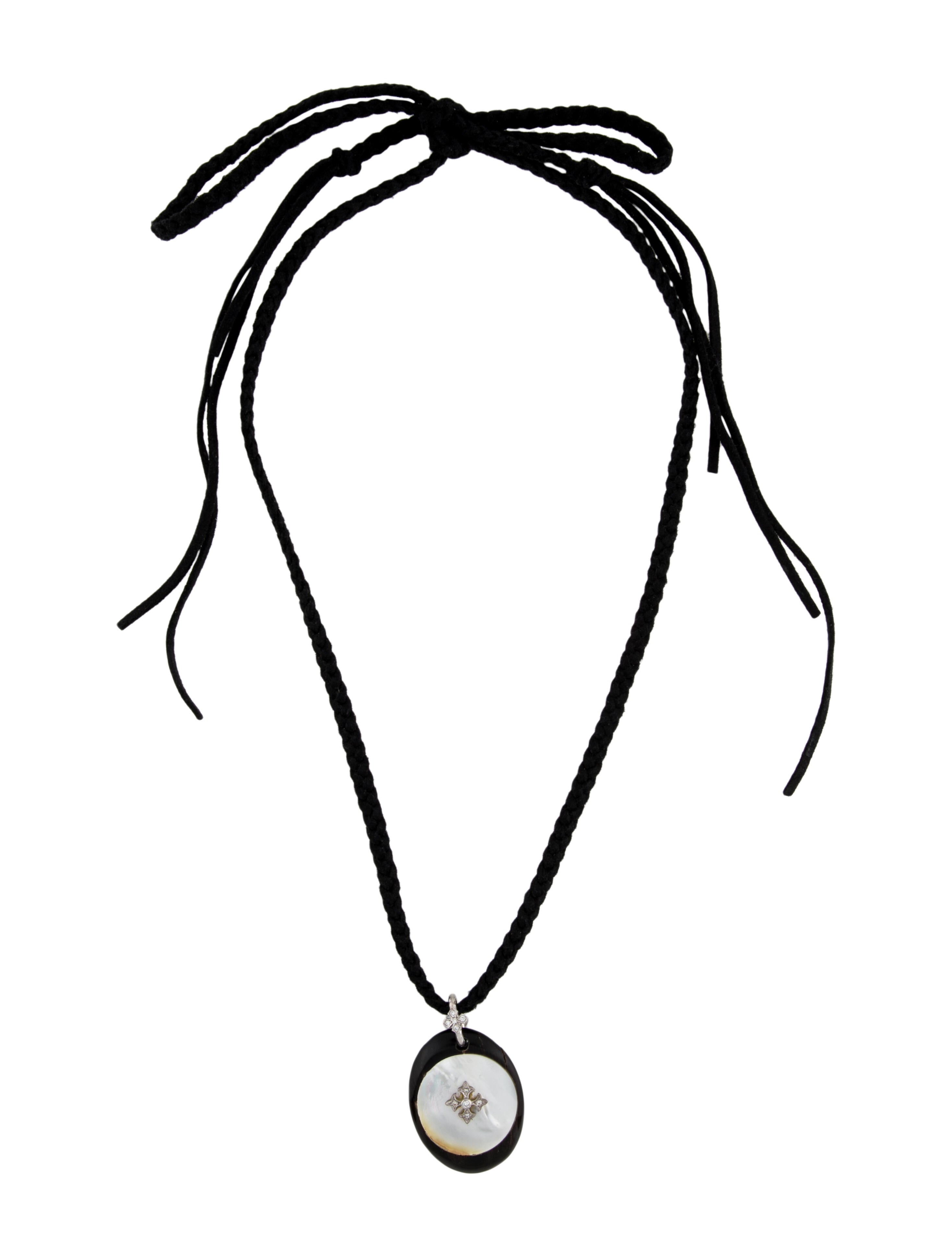 Loree Rodkin 18K Diamond, Wood, Mother of Pearl & Cord Necklace