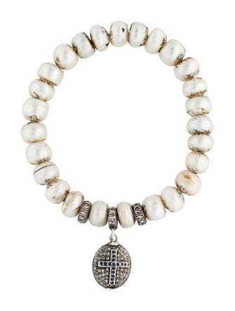 Loree Rodkin Etched Pearl, Diamond & Sapphire Cross Charm Bracelet