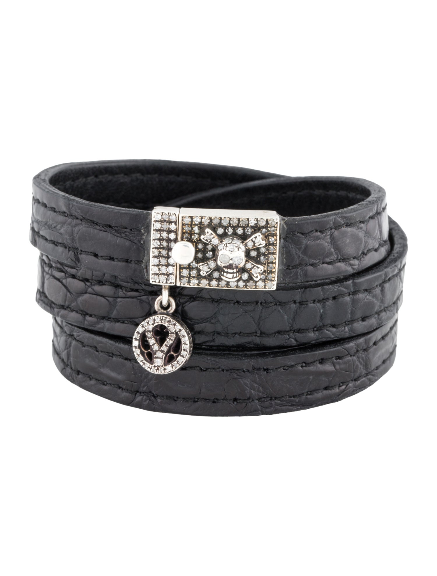 Loree Rodkin Diamond & Alligator Leather Skull Wrap Bracelet