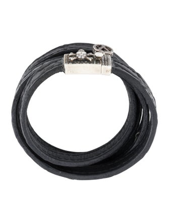 Loree Rodkin Diamond & Alligator Leather Skull Wrap Bracelet