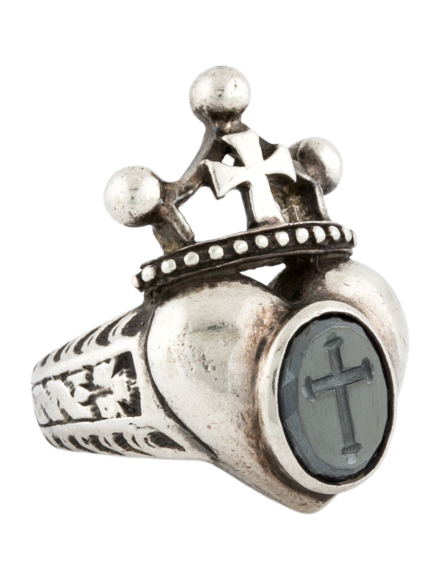 Loree Rodkin Hematite Intaglio Crowned Heart Cocktail Ring