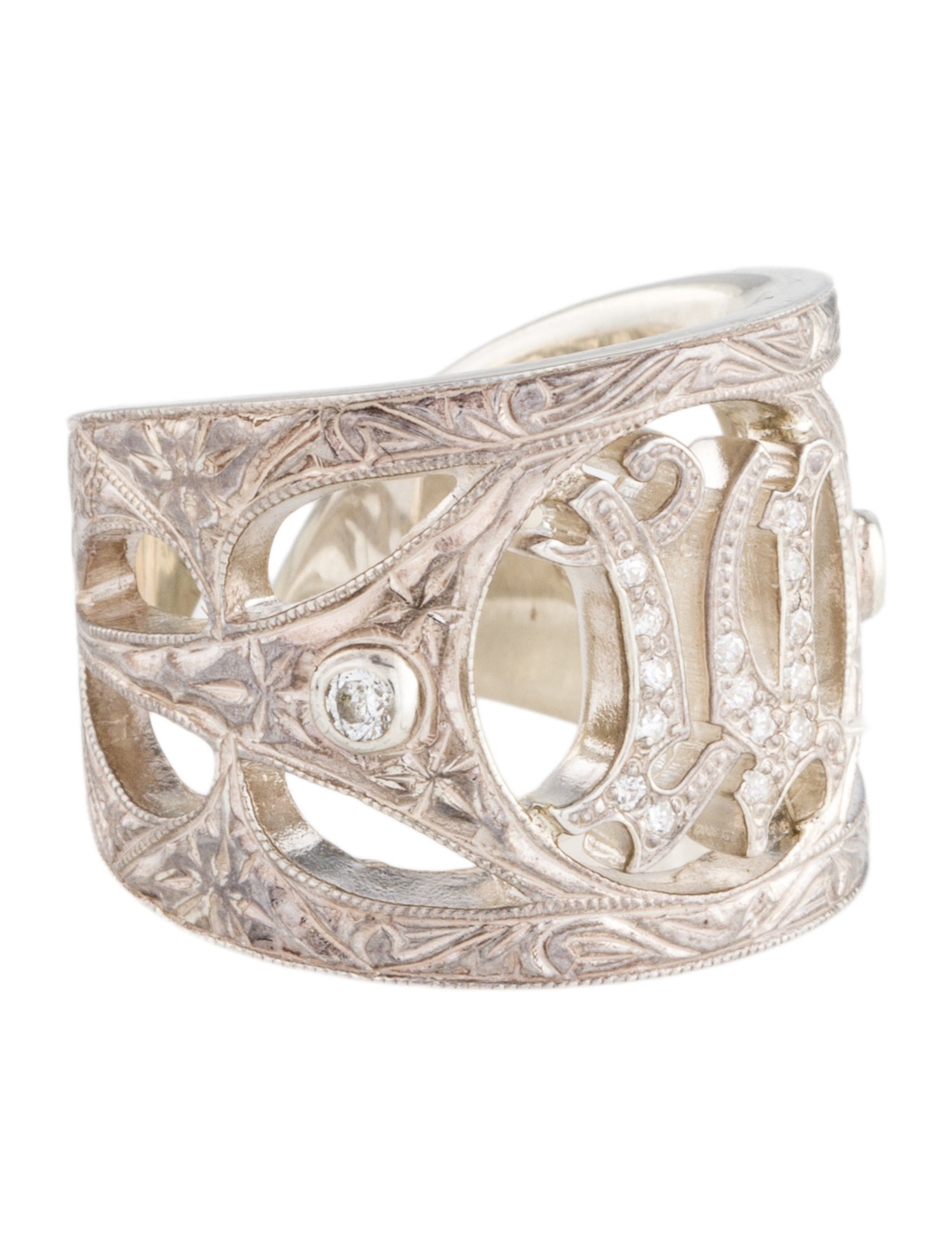 Loree Rodkin Cubic Zirconia Initial Wrap 'M' Cocktail Ring