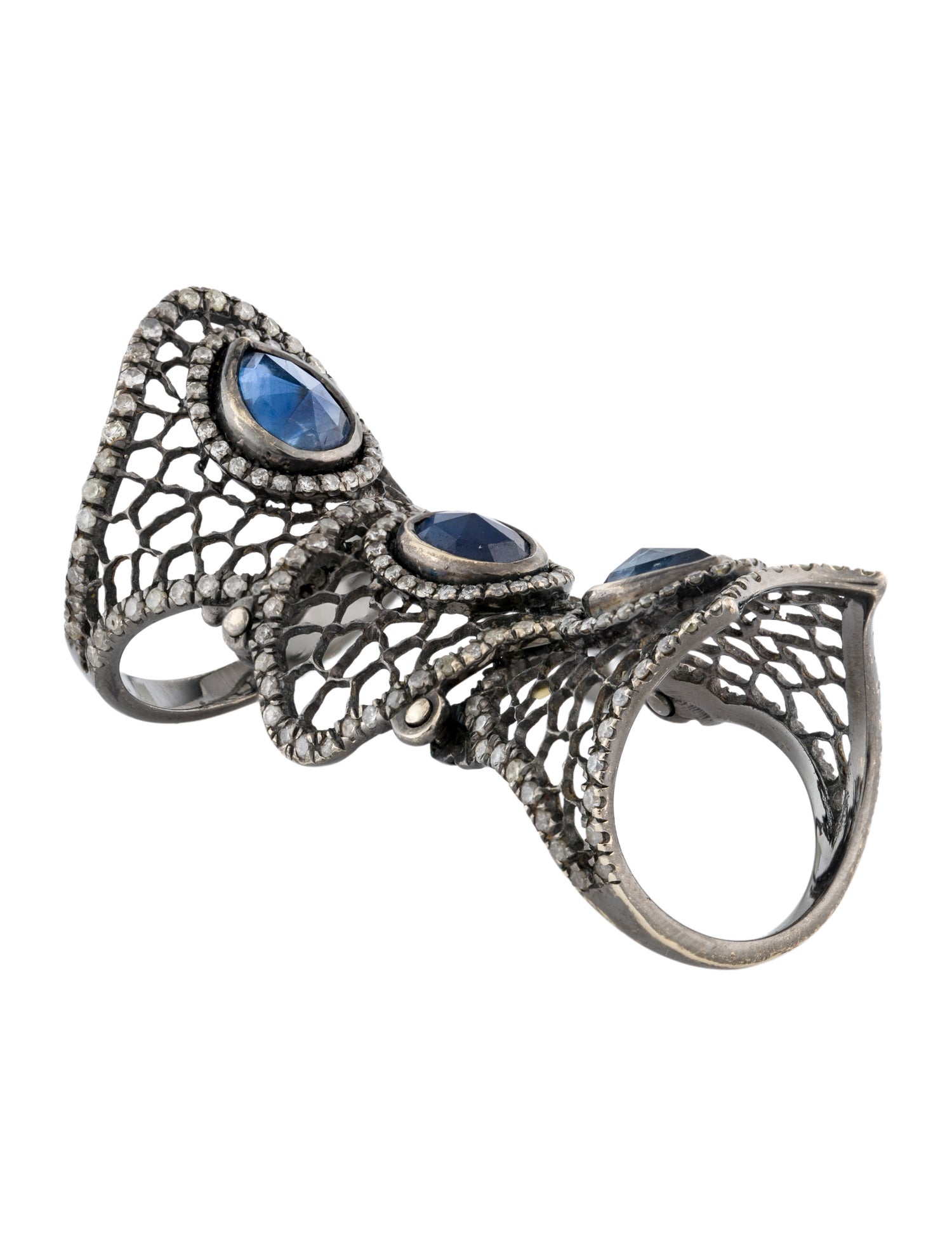 Loree Rodkin 18K Sapphire & 2.16ctw Diamond Spider Web Bondage Ring