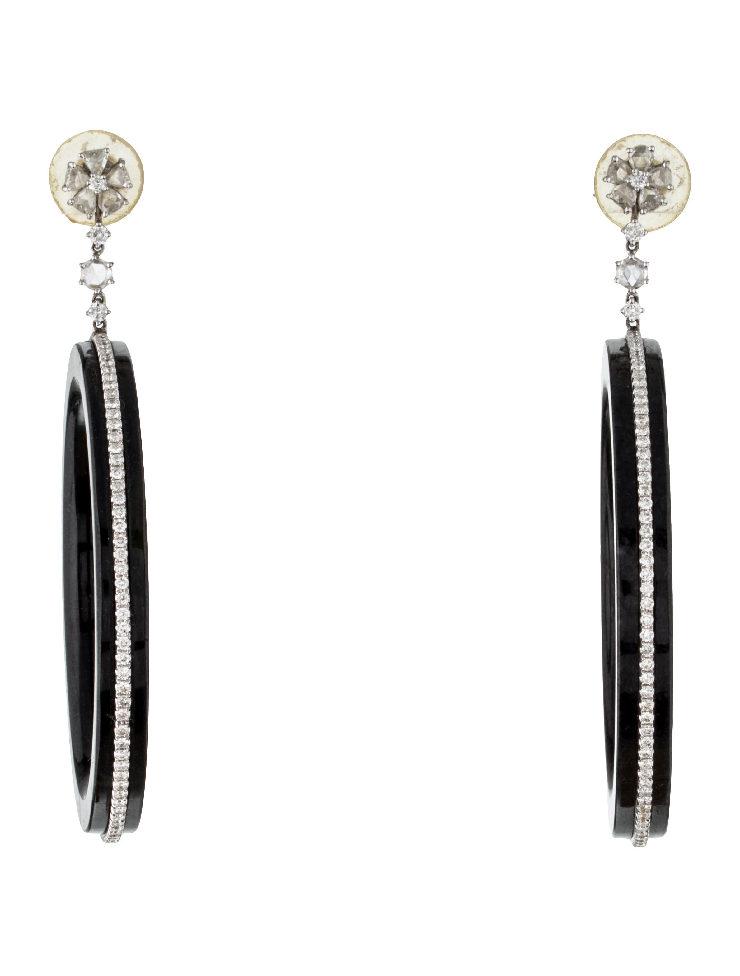 Lorraine Schwartz Black Jade & Diamond Hoop Earrings Black, 18K White