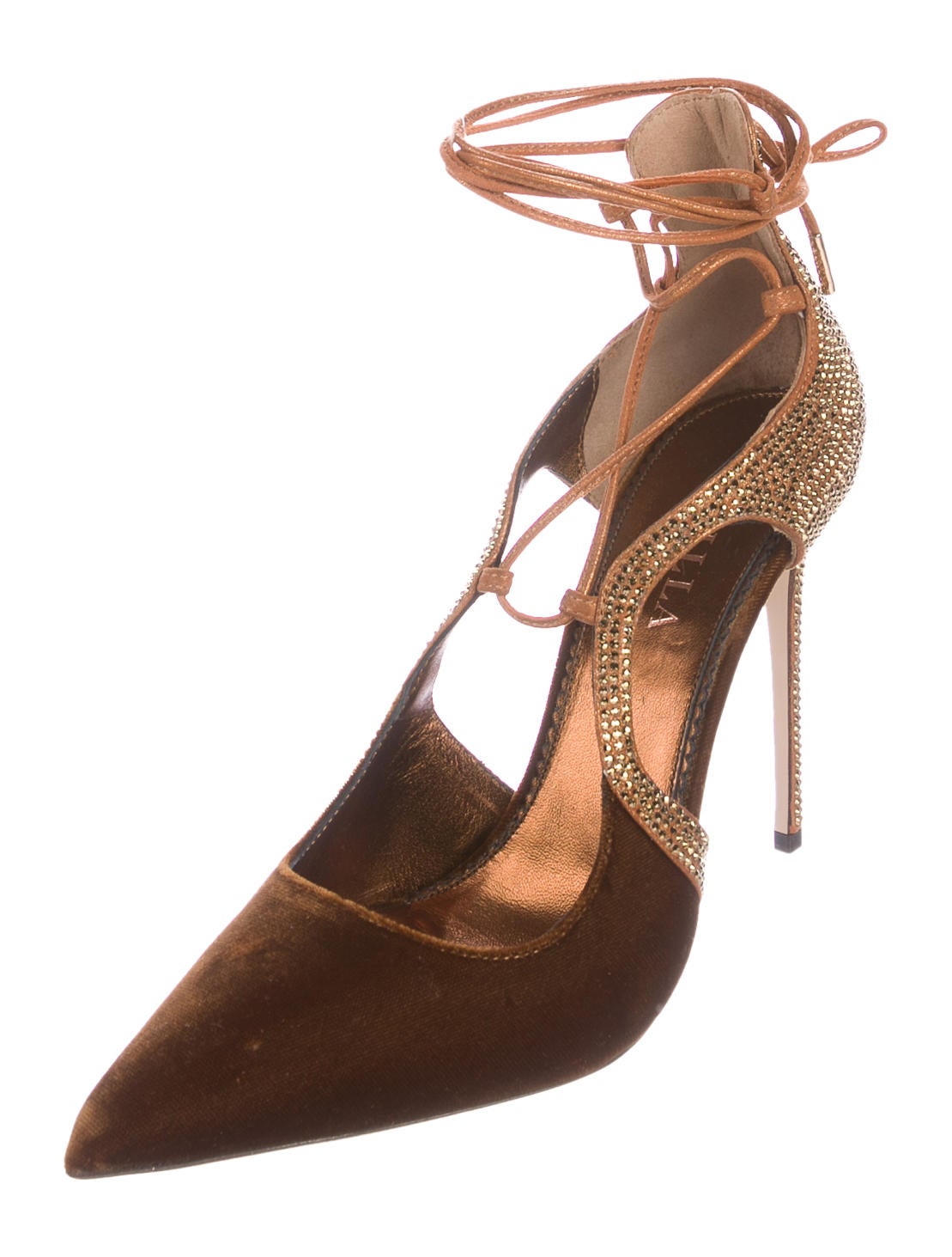 Le Silla LaceUp Velvet Pumps Brown Pumps, Shoes LSI20044 The