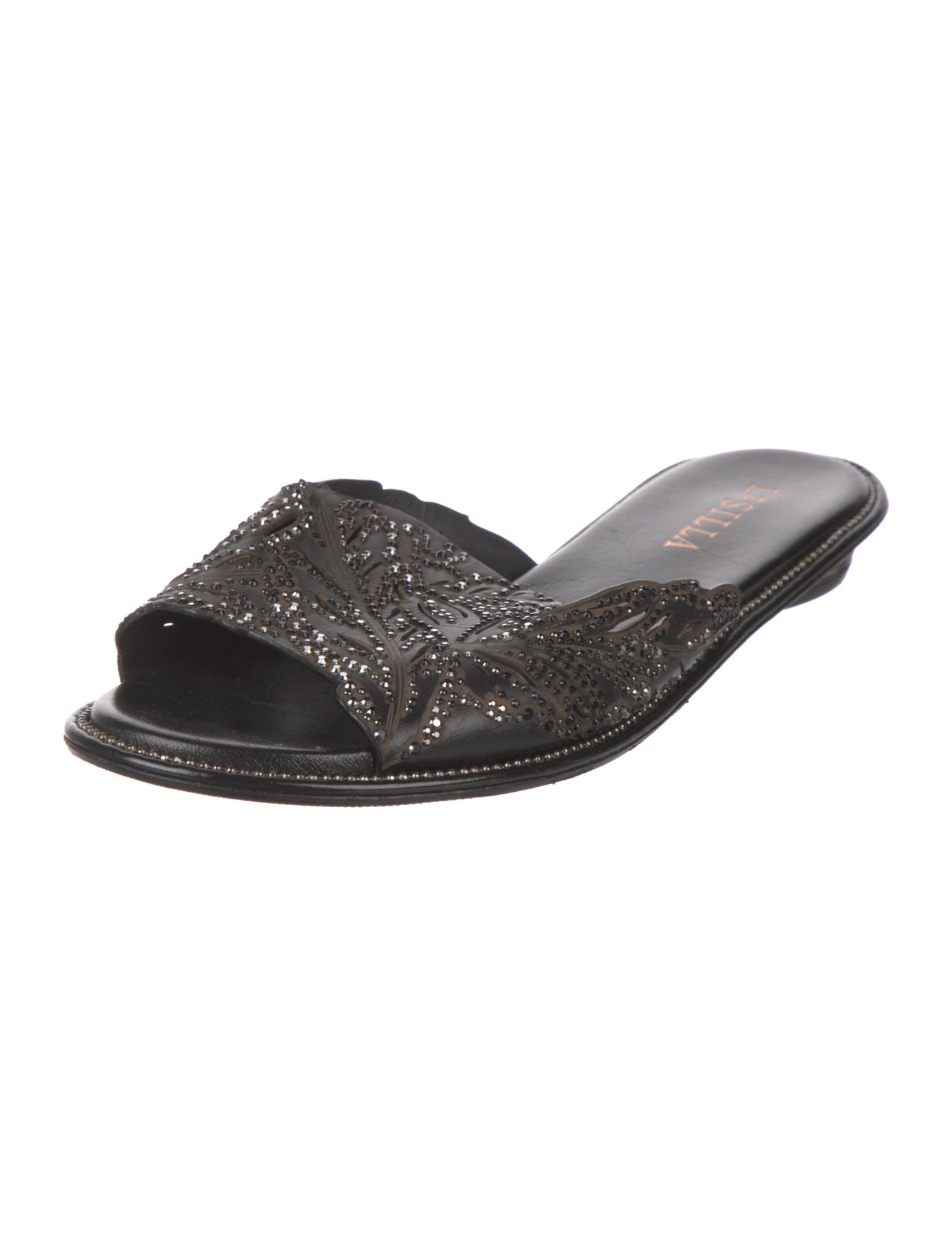 Le Silla Leather Crystal Embellishments Slides