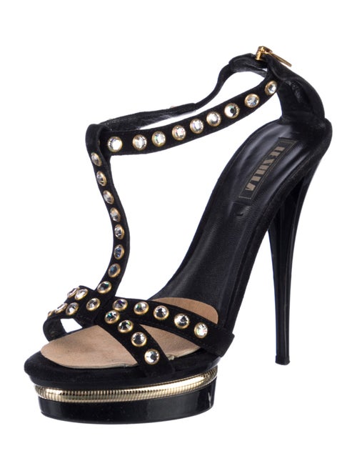 Le Silla Suede Polka Dot Print T-Strap Sandals