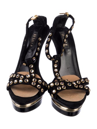 Le Silla Suede Polka Dot Print T-Strap Sandals