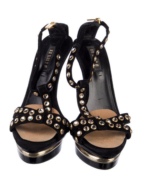 Le Silla Suede Polka Dot Print T-Strap Sandals