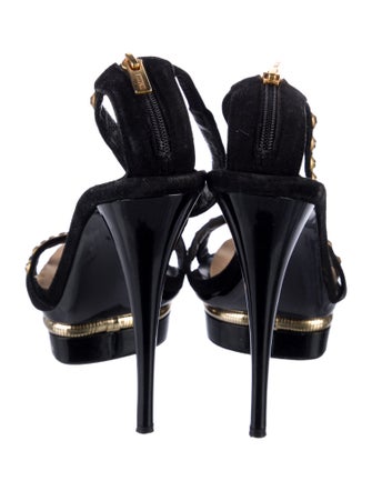 Le Silla Suede Polka Dot Print T-Strap Sandals