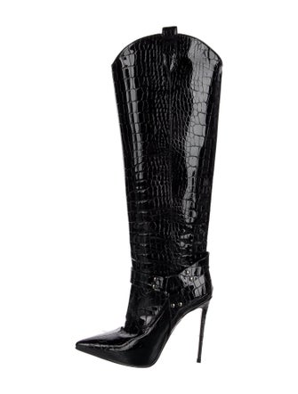 Le Silla Patent Leather Animal Print Boots