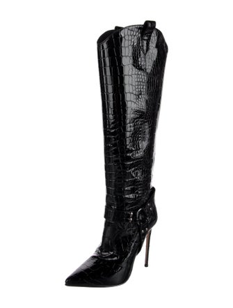 Le Silla Patent Leather Animal Print Boots