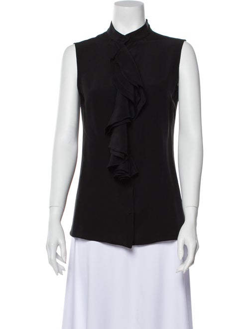 Luciano Barbera Silk Mock Neck Blouse Black