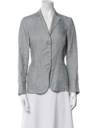 Luciano Barbera Linen Houndstooth Print Blazer