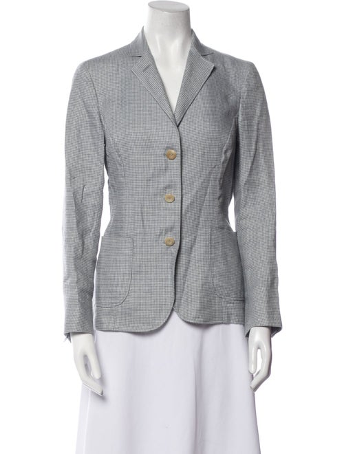 Luciano Barbera Linen Houndstooth Print Blazer