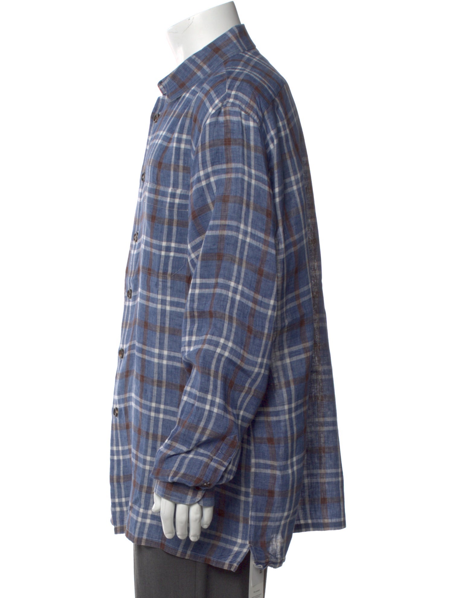 Luciano Barbera Linen Plaid Print Dress Shirt