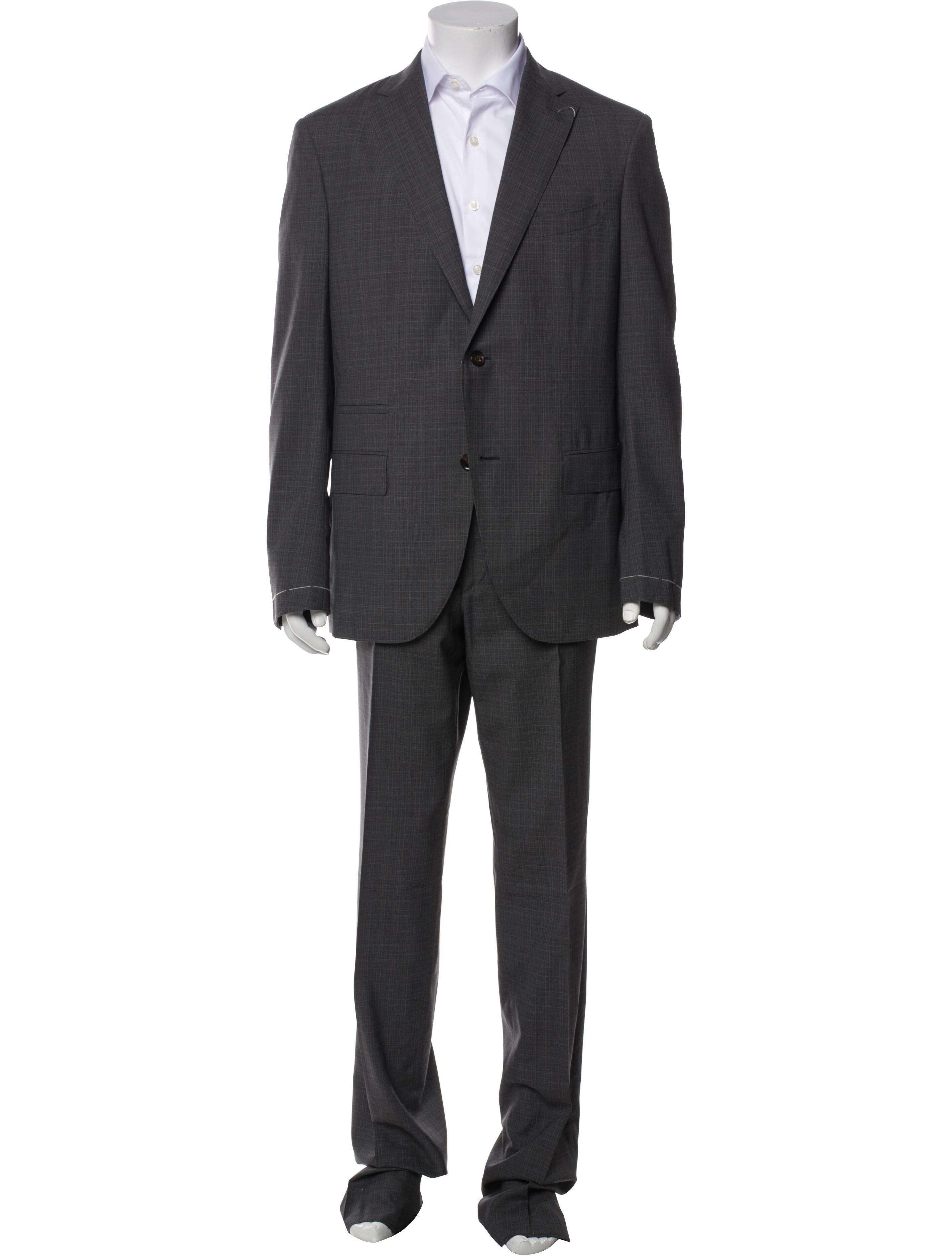 Luciano Barbera Wool Plaid Print Two-Piece Suit w/ Tags