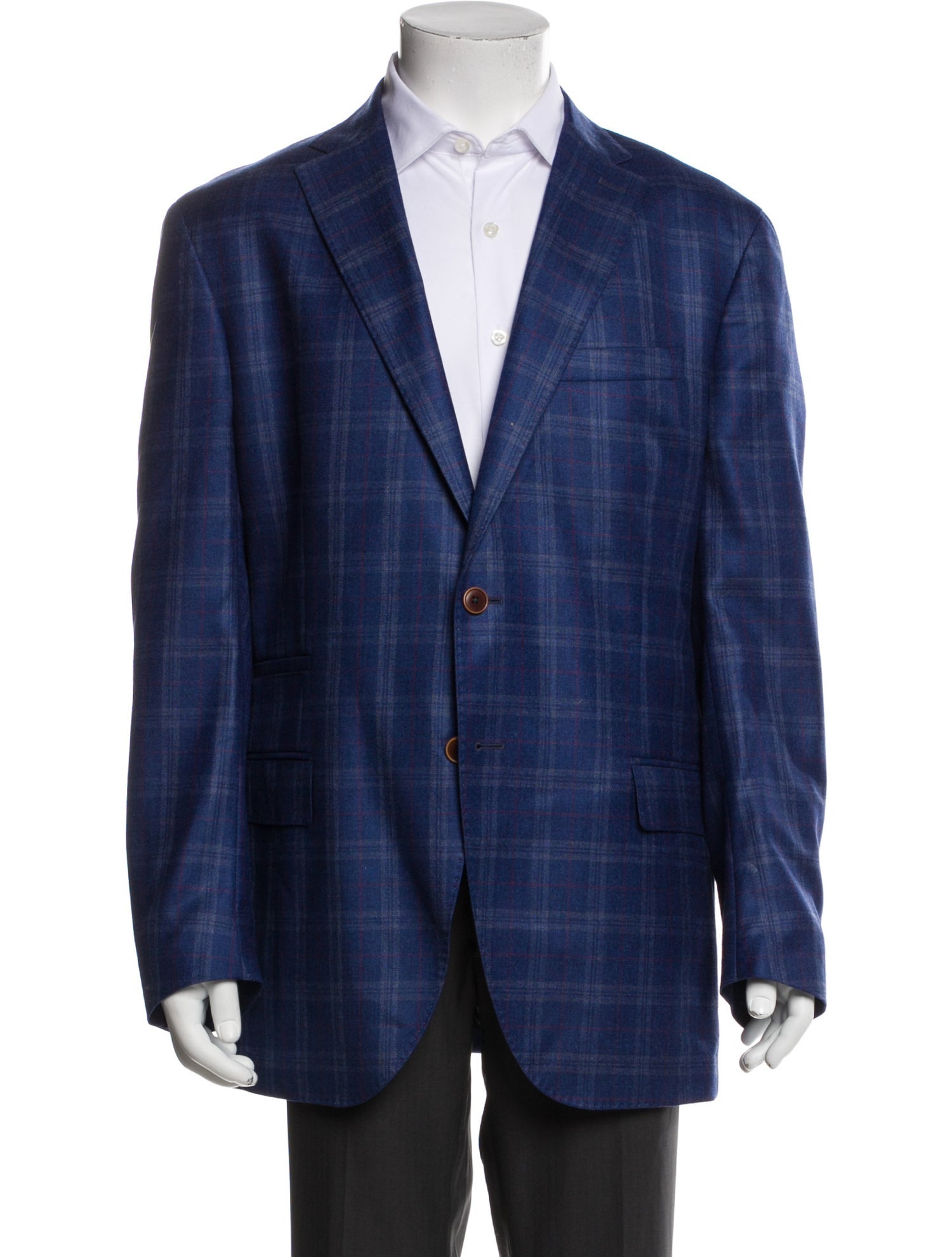 Luciano Barbera Linen Plaid Print Blazer
